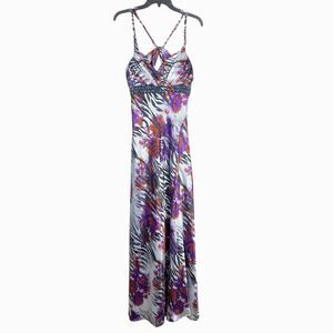 Y2K Maxi Gown Dress Womens Jr Sz 9 / Sm Animal Print Beaded Halter Prom Mobwife